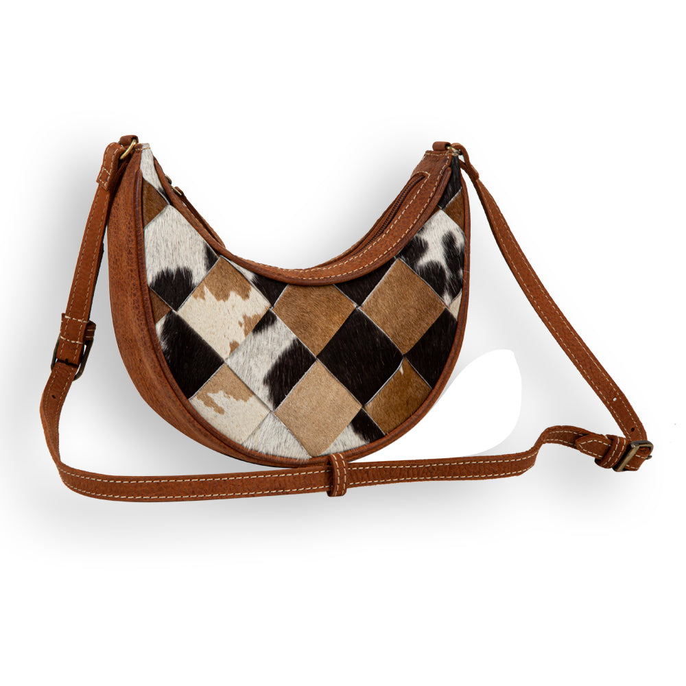 Pecos Rising Weave Pattern Swoop Bottom Leather Hairon Bag - Myra USA