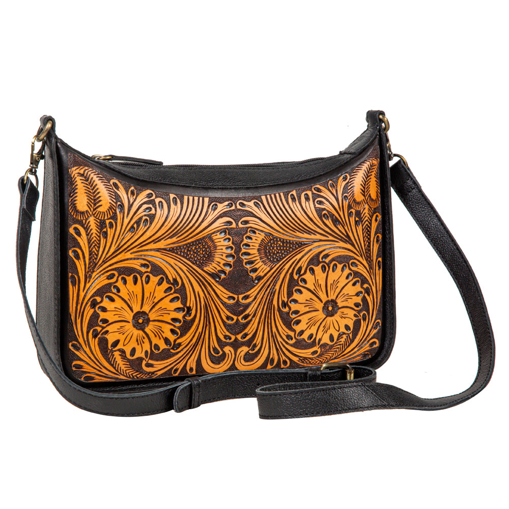 The Tooled & Painted Leather Purse Straps Buckstitched Sunflower