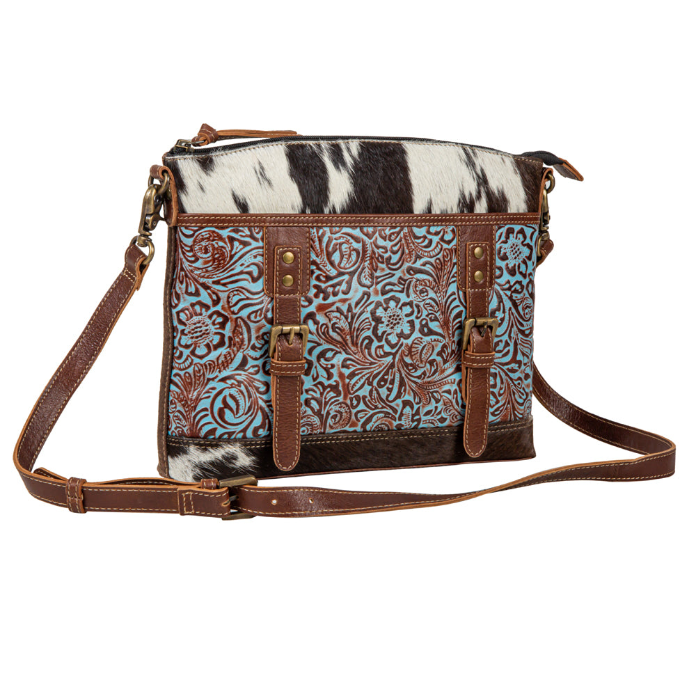 Clara Mae Hand-Tooled Accent Canvas Hairon Bag - Myra USA