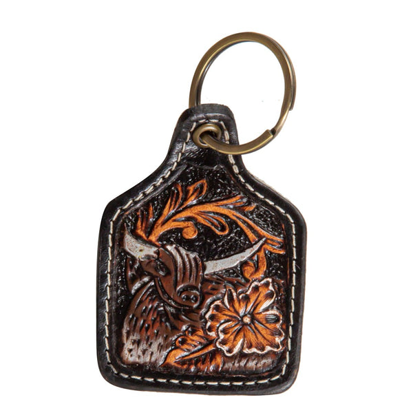 Blazing Blooms Hand-Tooled Key Fob