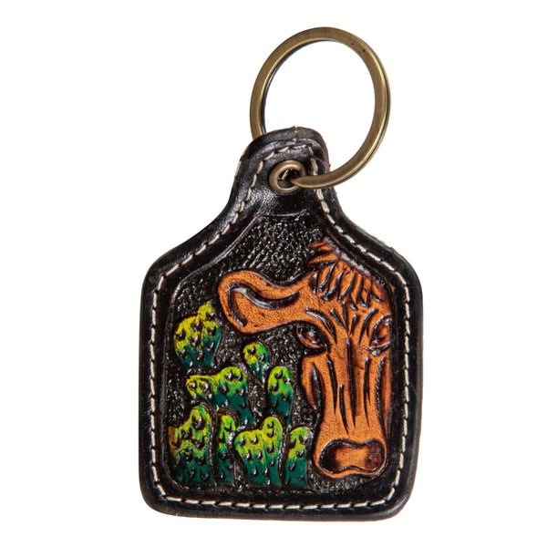 Curious Cow Hand-Tooled Key Fob