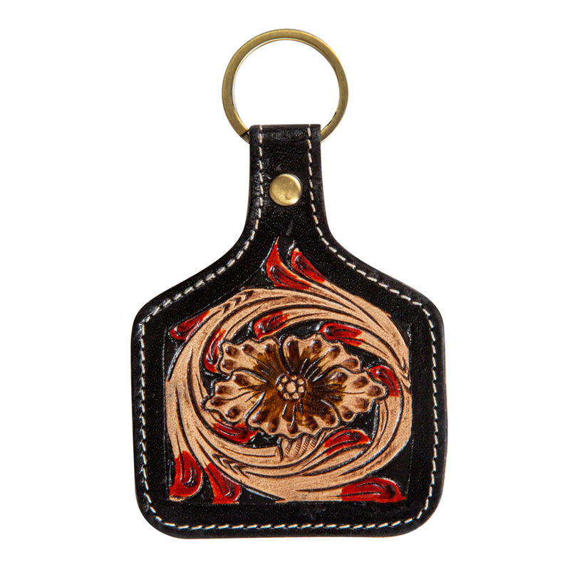 Magnolia Red Hand-Tooled Key Fob