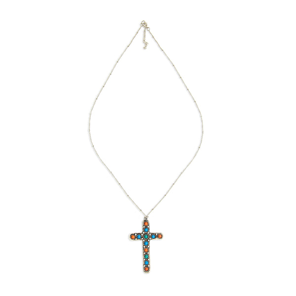 Beaded Stones Cross Necklace - Myra USA