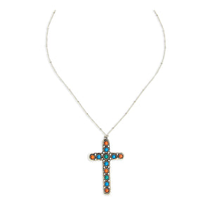 Beaded Stones Cross Necklace - Myra USA