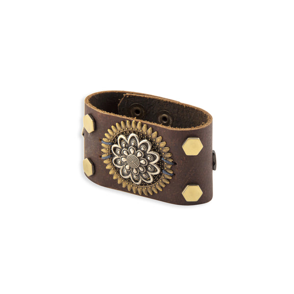 Eagle’s Cry Leather & Medallion Cuff Bracelet - Myra USA