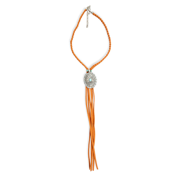 Skyfire Braided Leather Fringe & Concho Necklace - Myra USA