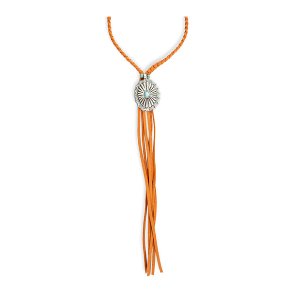 Skyfire Braided Leather Fringe & Concho Necklace