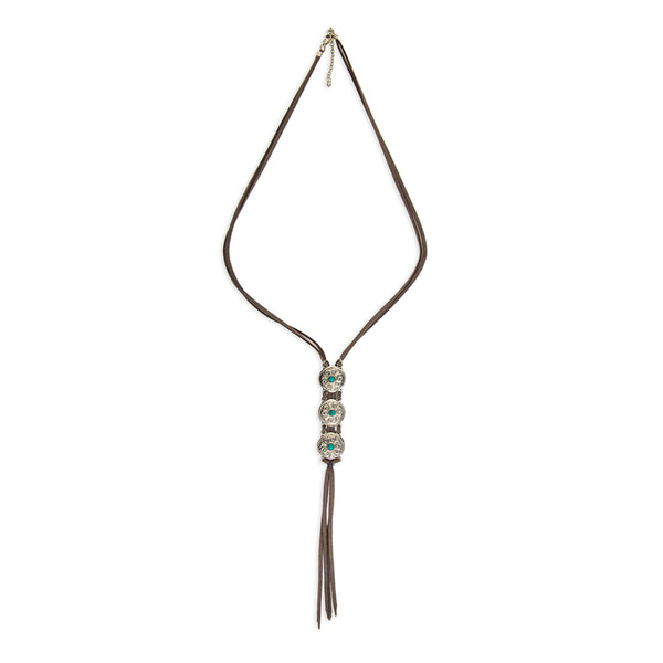 Silver Mare Mini Concho Leather Fringe Necklace