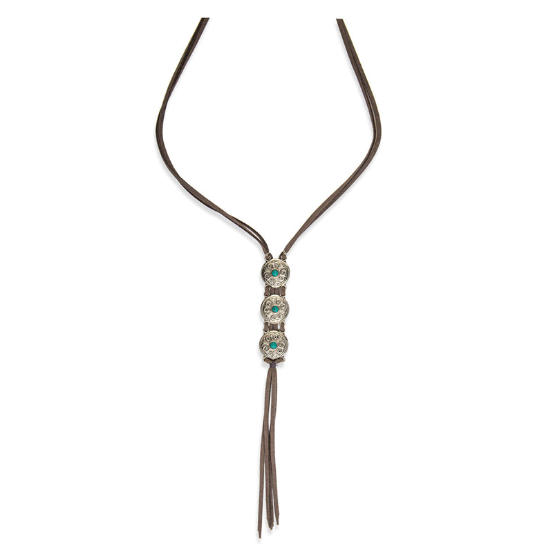 Silver Mare Mini Concho Leather Fringe Necklace