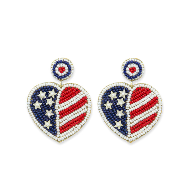 Tis of Thee Beaded Heart Earrings