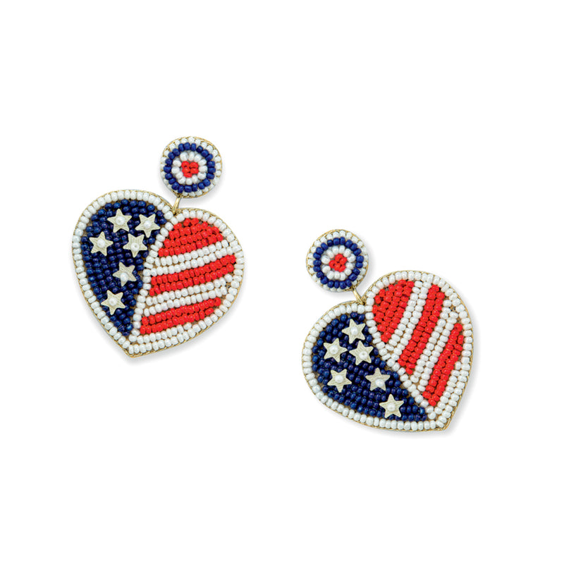 Tis of Thee Beaded Heart Earrings