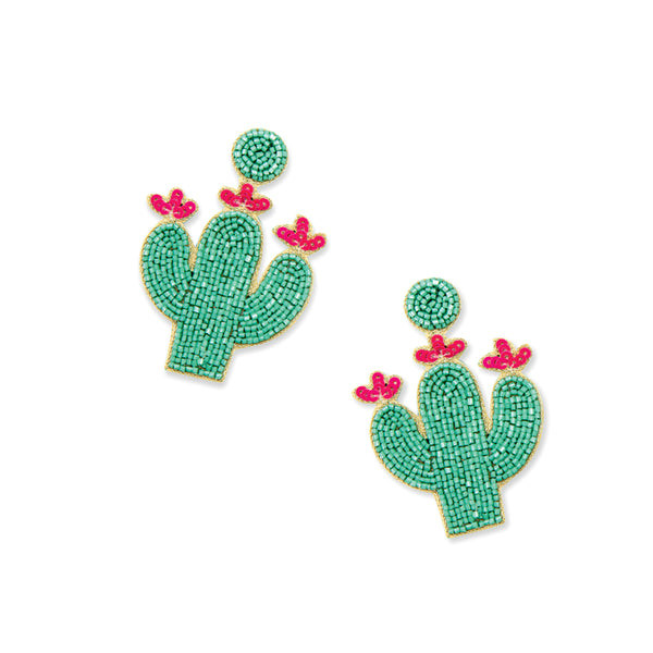 Cactus Joy Beaded Earrings in Green - Myra USA