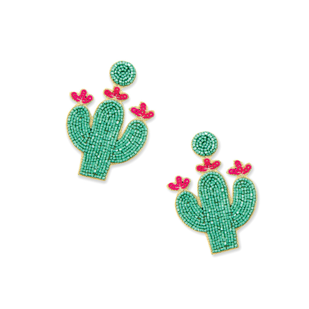 Cactus Joy Beaded Earrings in Green - Myra USA