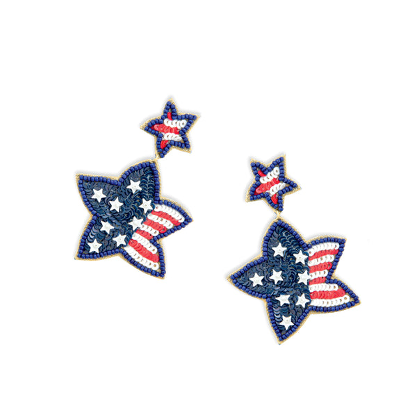 Red White & Blue Star Beaded Earrings - Myra USA