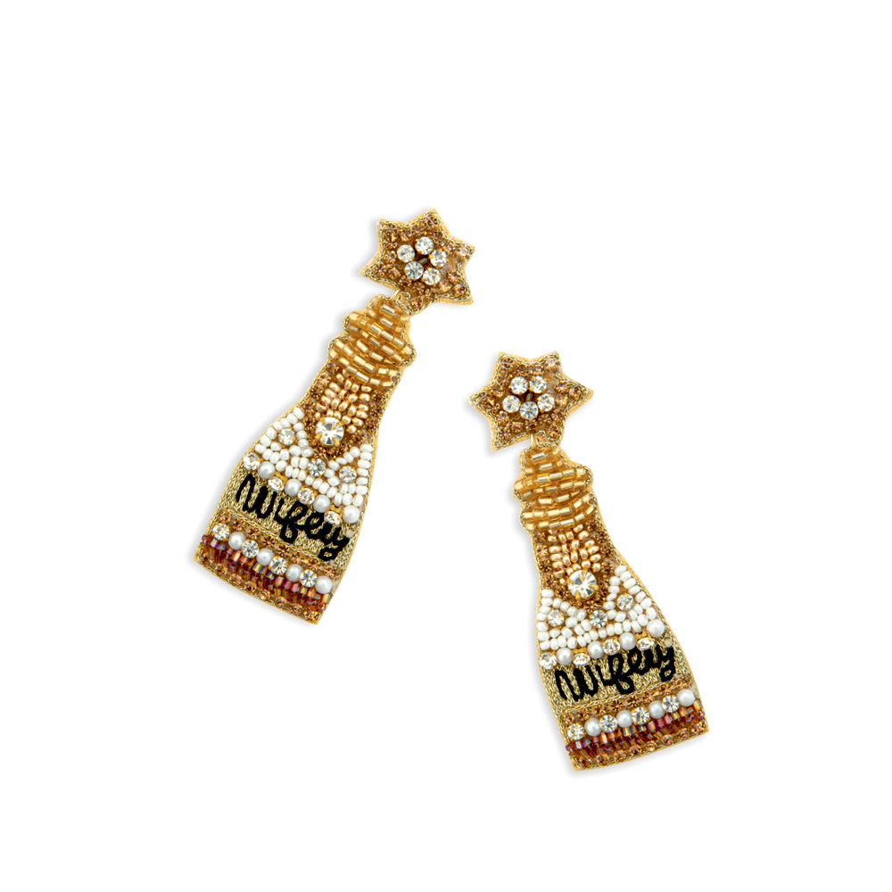 Wifey Wine Bottle Beaded Earrings - Myra USA
