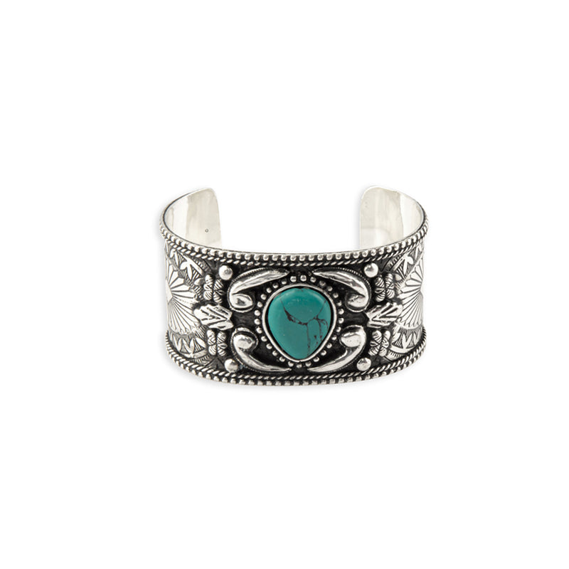 Mountain Sage Silver Tone & Turquoise Look Bracelet