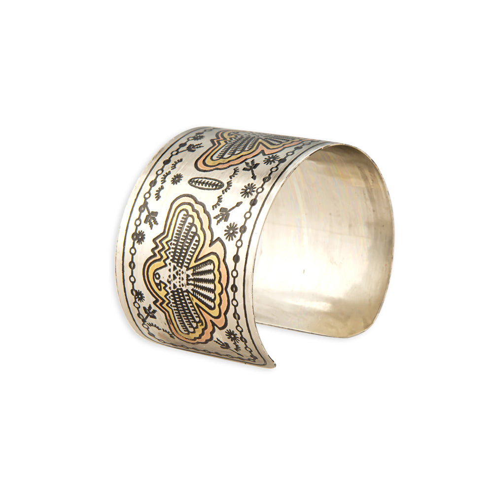 Thunder Hawk Etched Metal Cuff Bracelet - Myra USA
