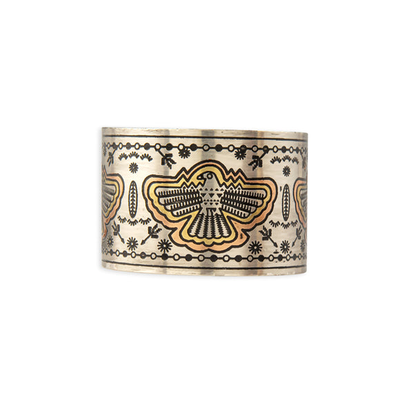 Thunder Hawk Etched Metal Cuff Bracelet - Myra USA
