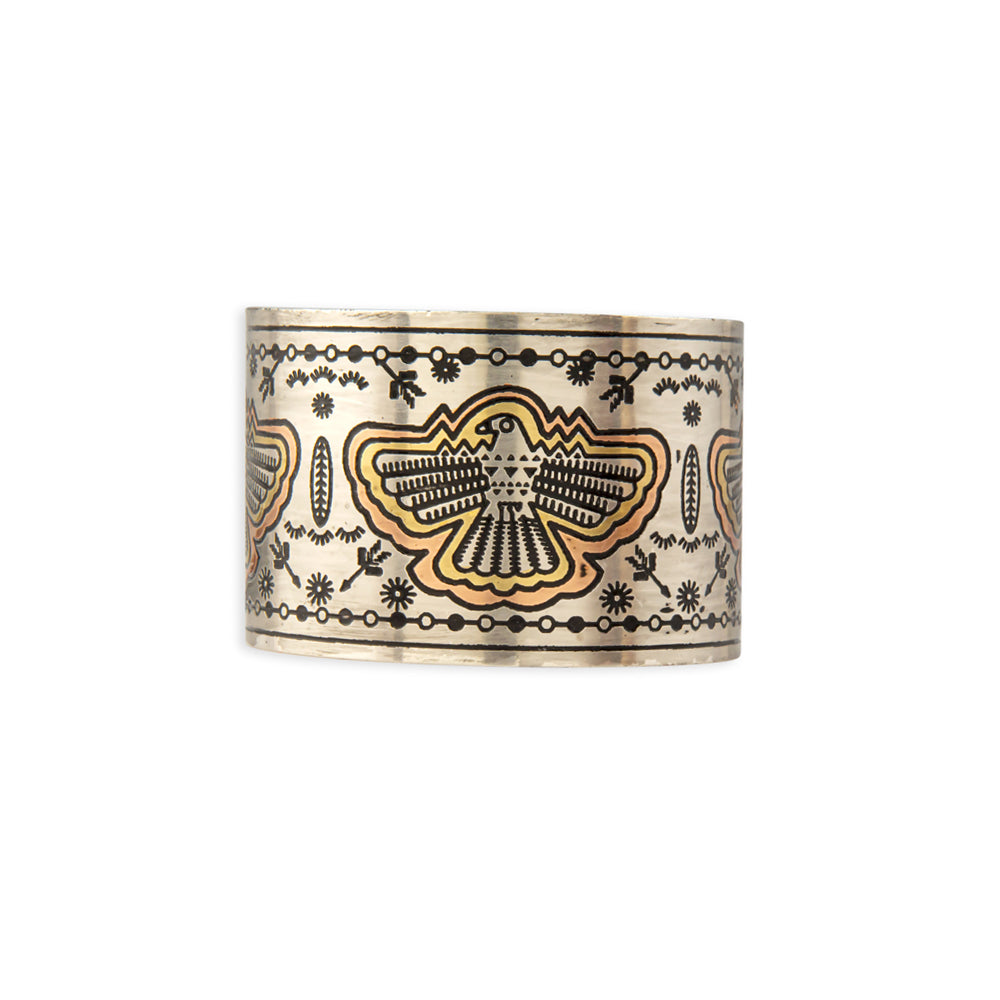 Thunder Hawk Etched Metal Cuff Bracelet - Myra USA