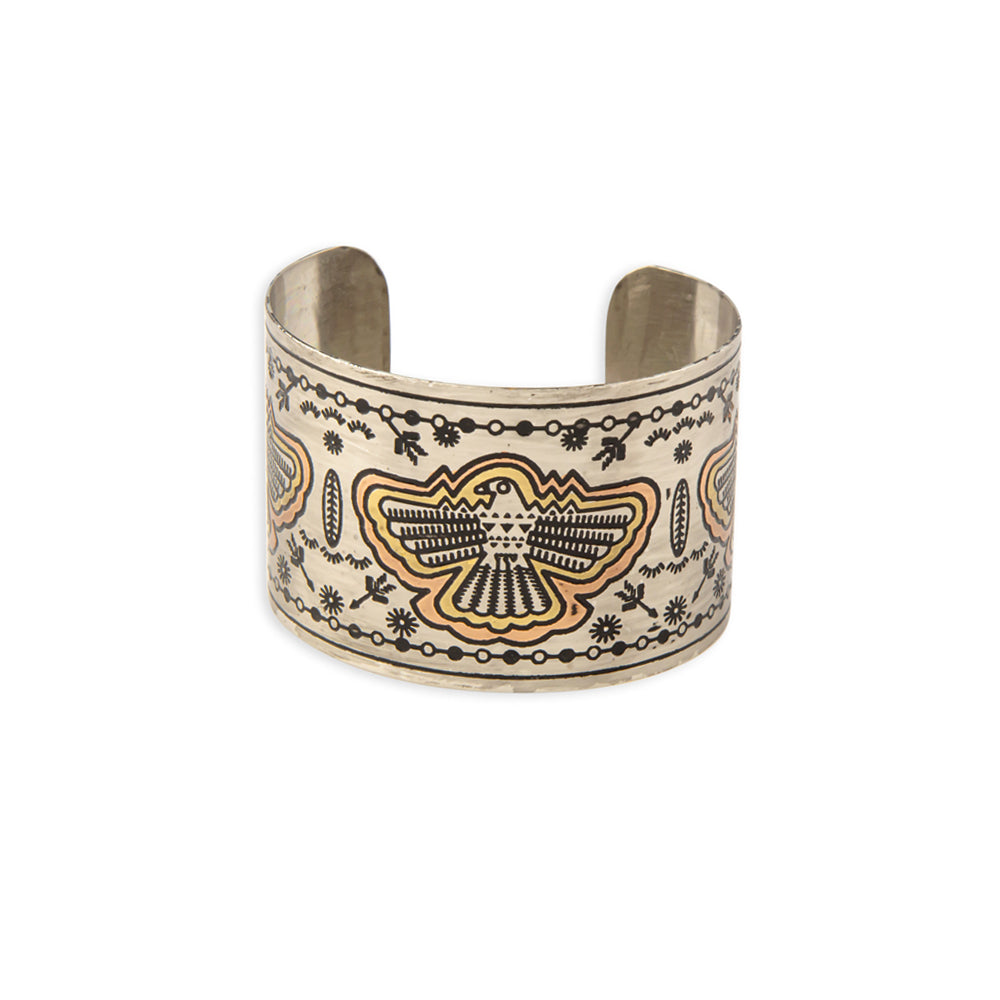 Thunder Hawk Etched Metal Cuff Bracelet - Myra USA