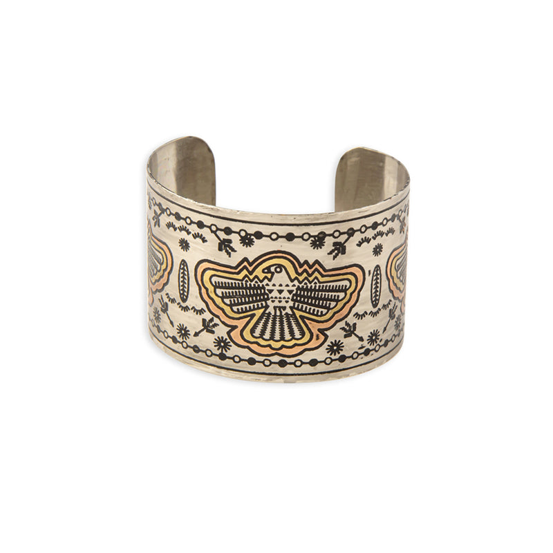 Thunder Hawk Etched Metal Cuff Bracelet