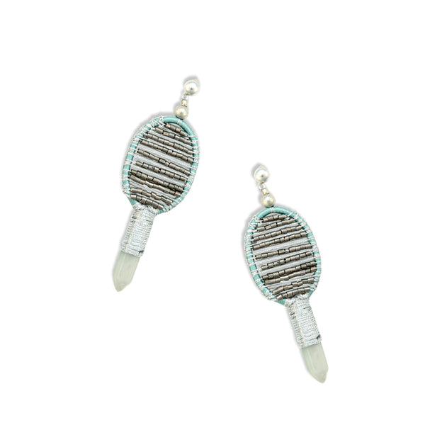Krystal Key Woven, Beaded Earrings With Crystal Charm in Silver - Myra USA