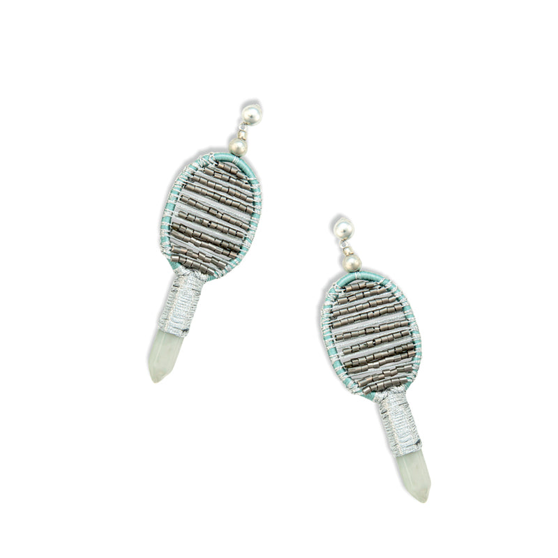 Krystal Key Woven, Beaded Earrings With Crystal Charm in Silver