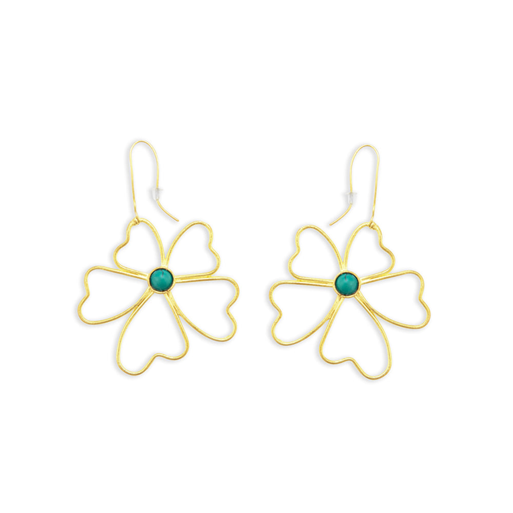 Peony Petals Flower Gold Toned Earrings - Myra USA