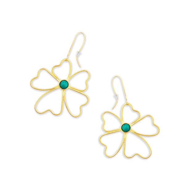 Peony Petals Flower Gold Toned Earrings - Myra USA