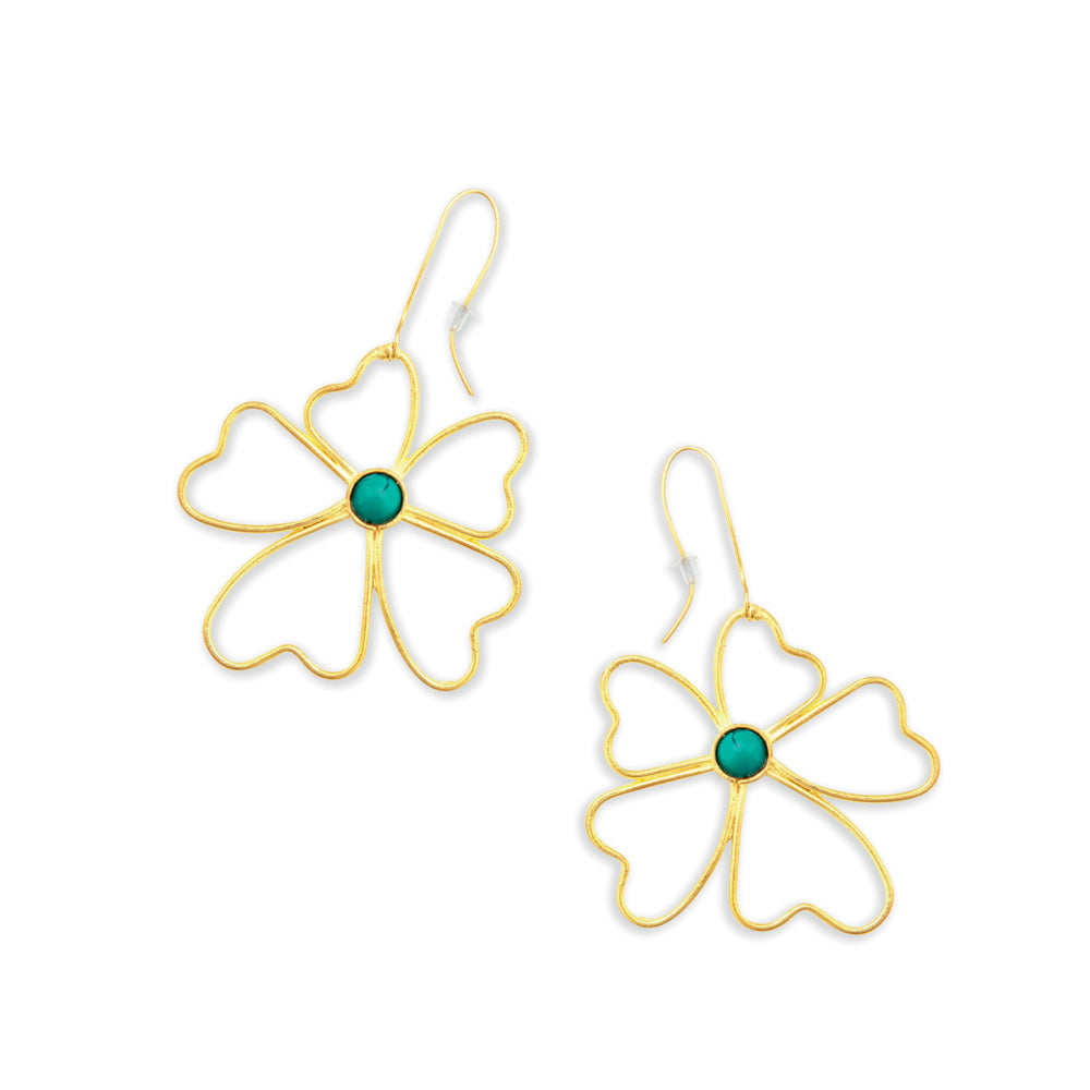 Peony Petals Flower Gold Toned Earrings - Myra USA