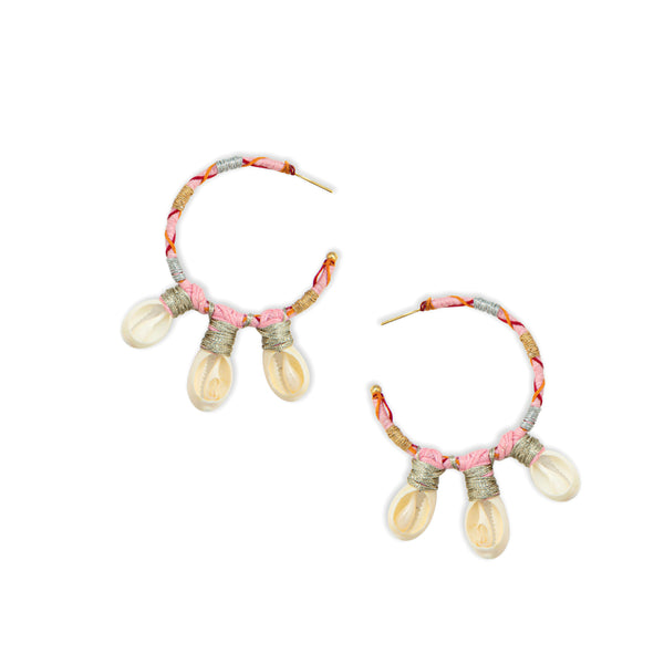 Shore Treasures Woven, Beaded Earrings With Cowrie Shell  Charms