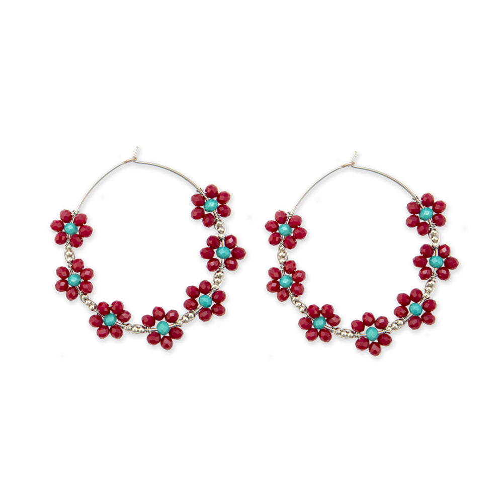 Circle of Flowers Gemstone Hoop Earrings - Myra USA