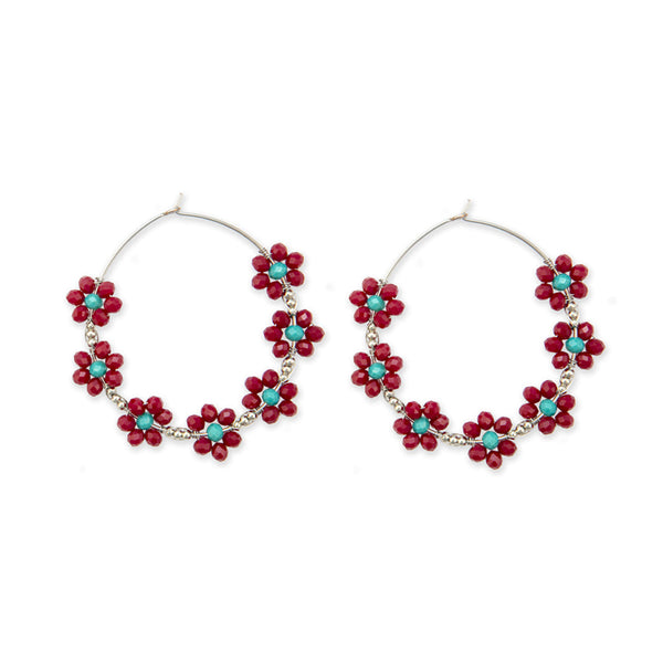 Circle of Flowers Gemstone Hoop Earrings - Myra USA