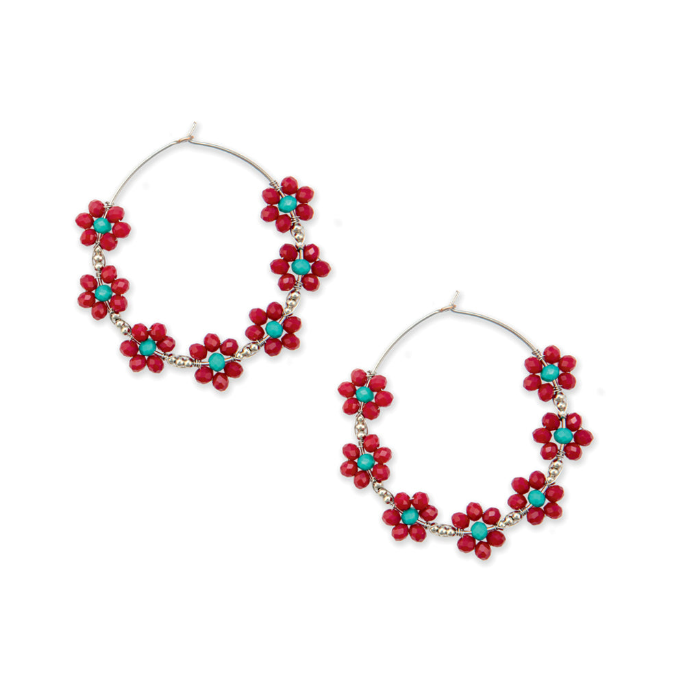 Circle of Flowers Gemstone Hoop Earrings - Myra USA