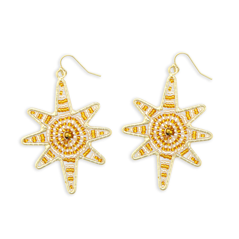 Guiding Star Beaded Earrings in Gold & White