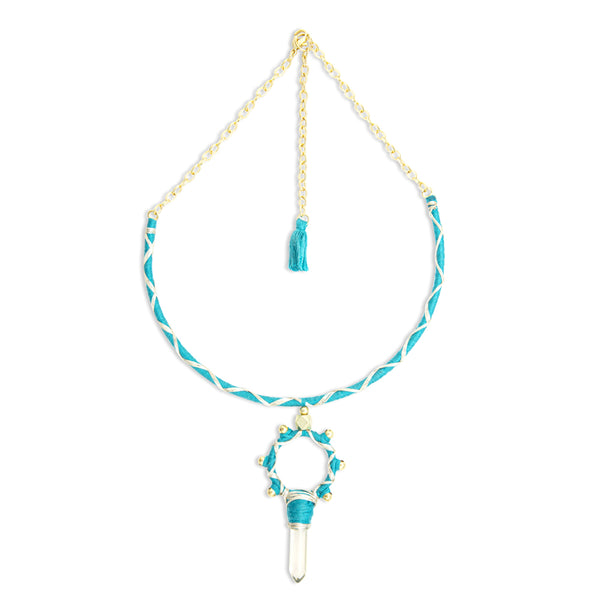 Crystal Rising Woven Necklace With Crystal Pendant