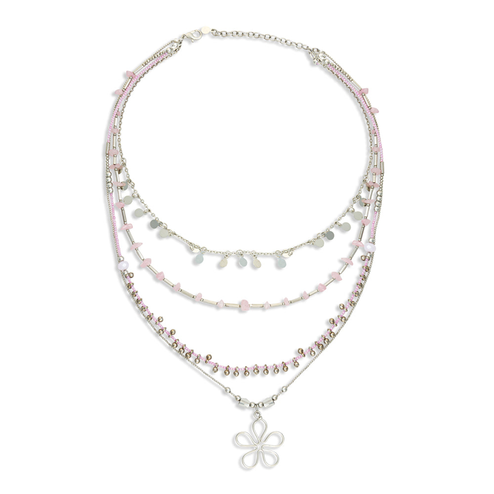 Rose Quartz Multistrand Blossom  Pendant Necklace - Myra USA