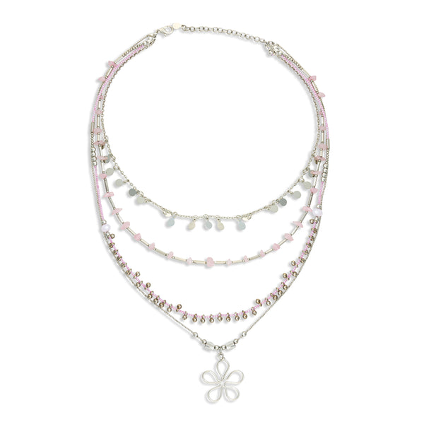 Rose Quartz Multistrand Blossom  Pendant Necklace