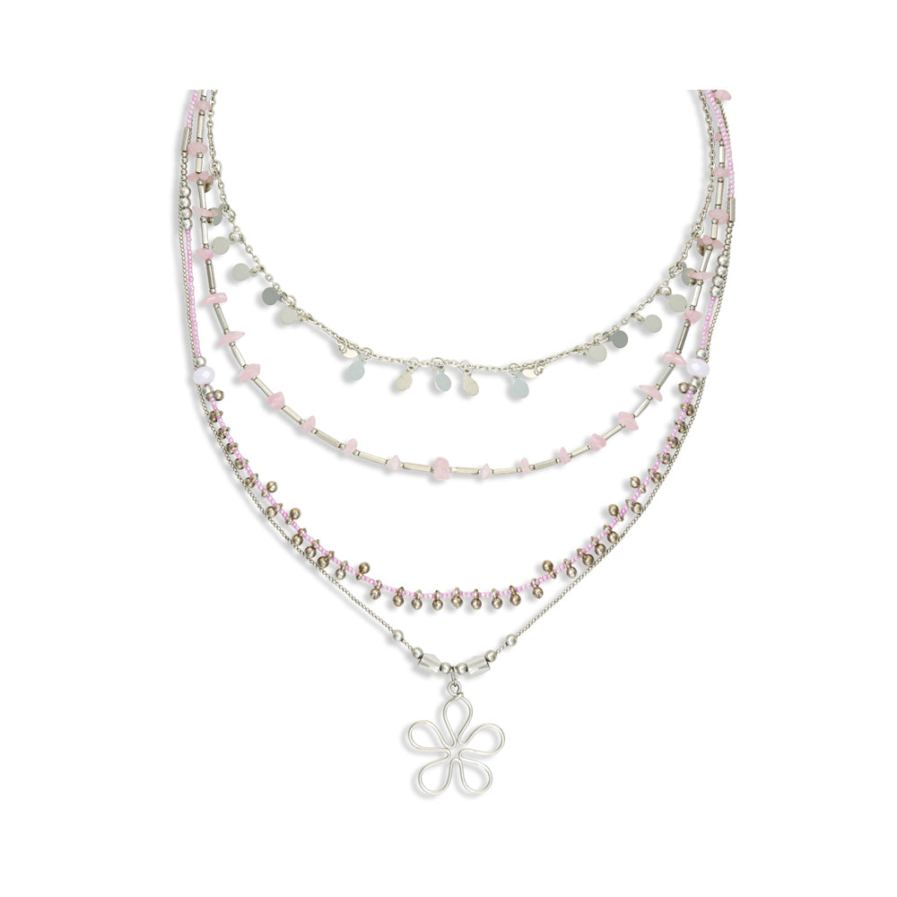 Rose Quartz Multistrand Blossom  Pendant Necklace - Myra USA