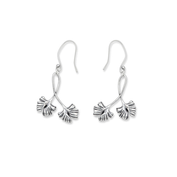 Double Fronds Silver Tone Earrings - Myra USA
