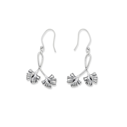 Double Fronds Silver Tone Earrings - Myra USA