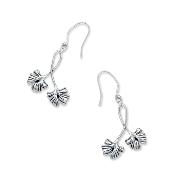 Double Fronds Silver Tone Earrings - Myra USA