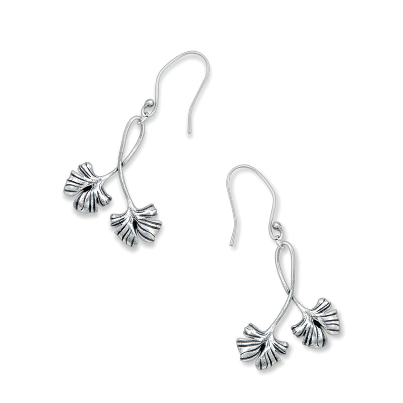 Double Fronds Silver Tone Earrings