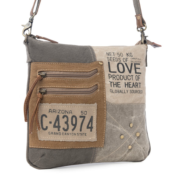 Myra Seeds of Love Crossbody Bag - Vintage Patch Leather Shoulder Bag with Zippered Pockets for Western Style - Myra USA