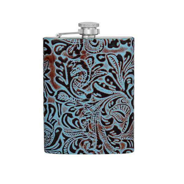 Mountain Trail Flask in Hand-tooled Leather - Myra USA