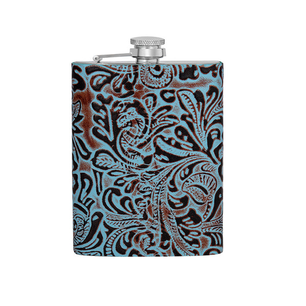 Mountain Trail Flask in Hand-tooled Leather