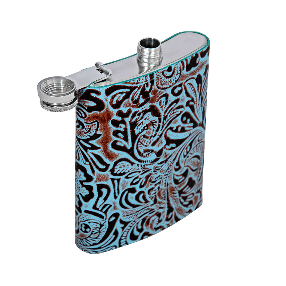 Mountain Trail Flask in Hand-tooled Leather - Myra USA