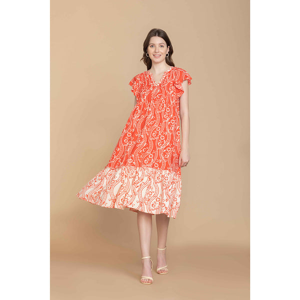 Tangerine Floral Splendor Dress