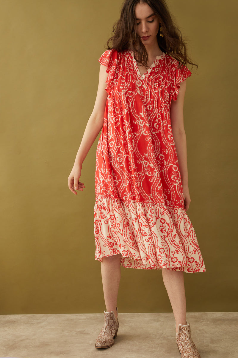 Tangerine Floral Splendor Dress