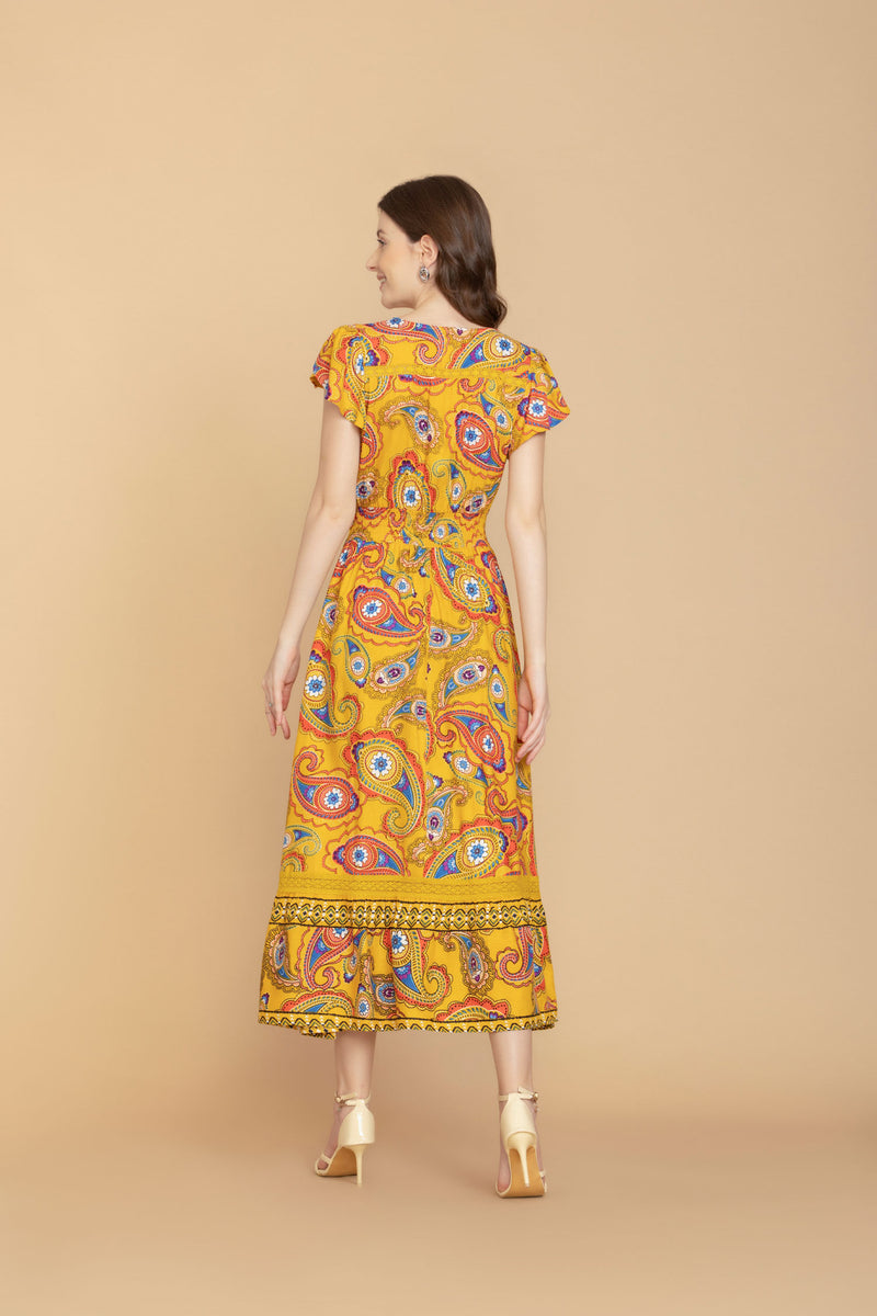 Sunrise Golden Paisley Drop Waist Dress